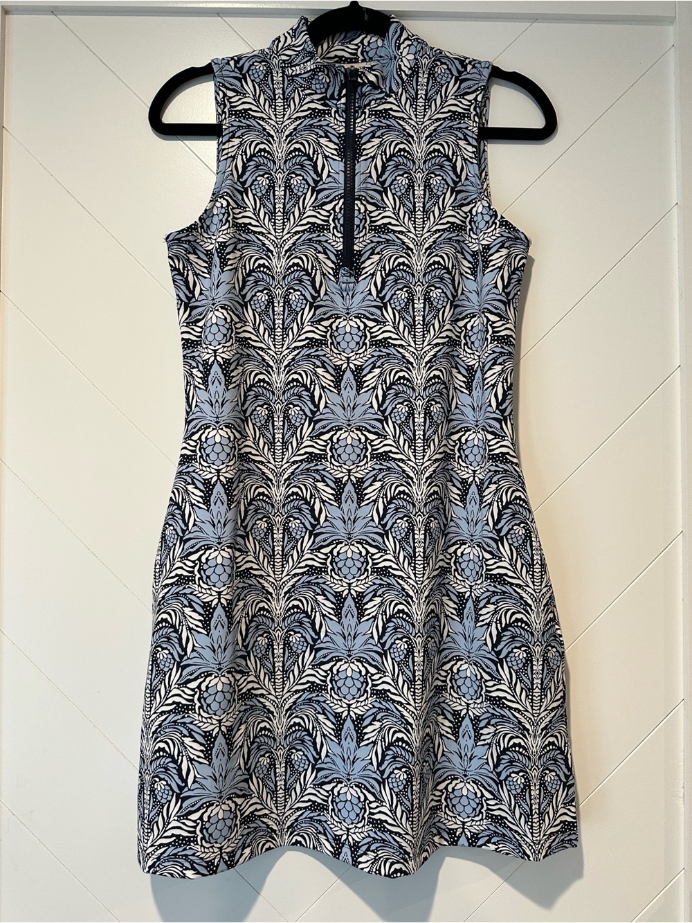 Tommy Bahama Blue and White Floral Zip-Front Mini Dress